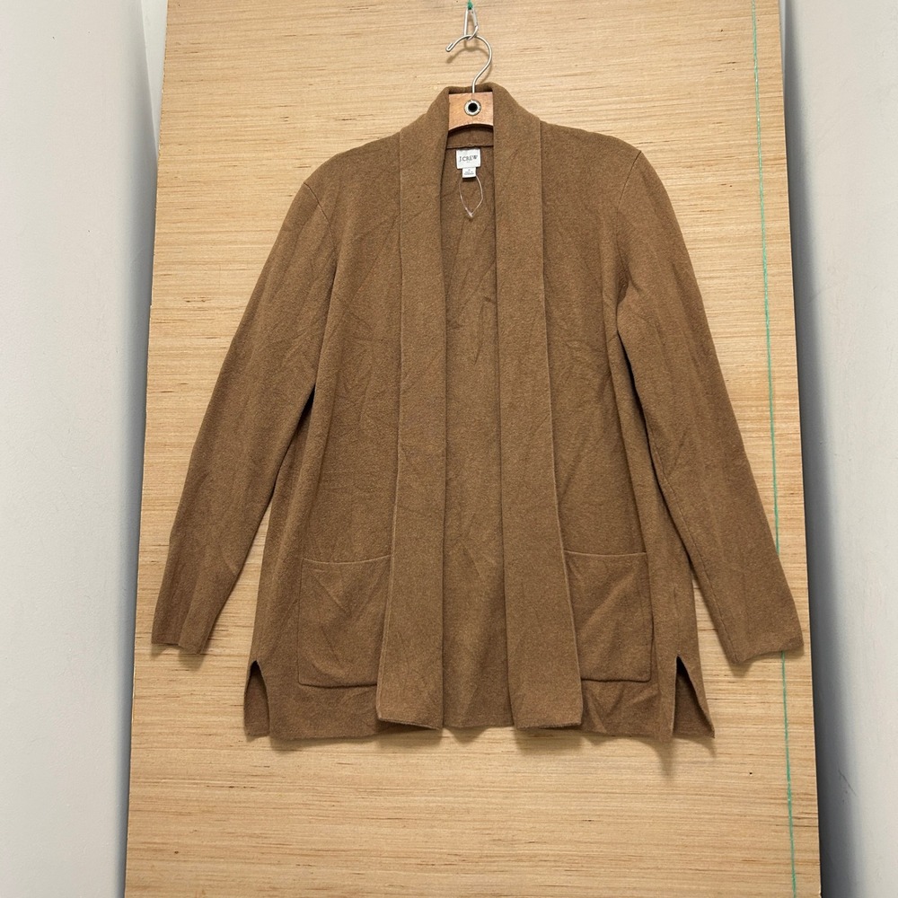 J.Crew Womens Small Camel Brown Open Front Shawl Collar Cardigan Sweater Pockets